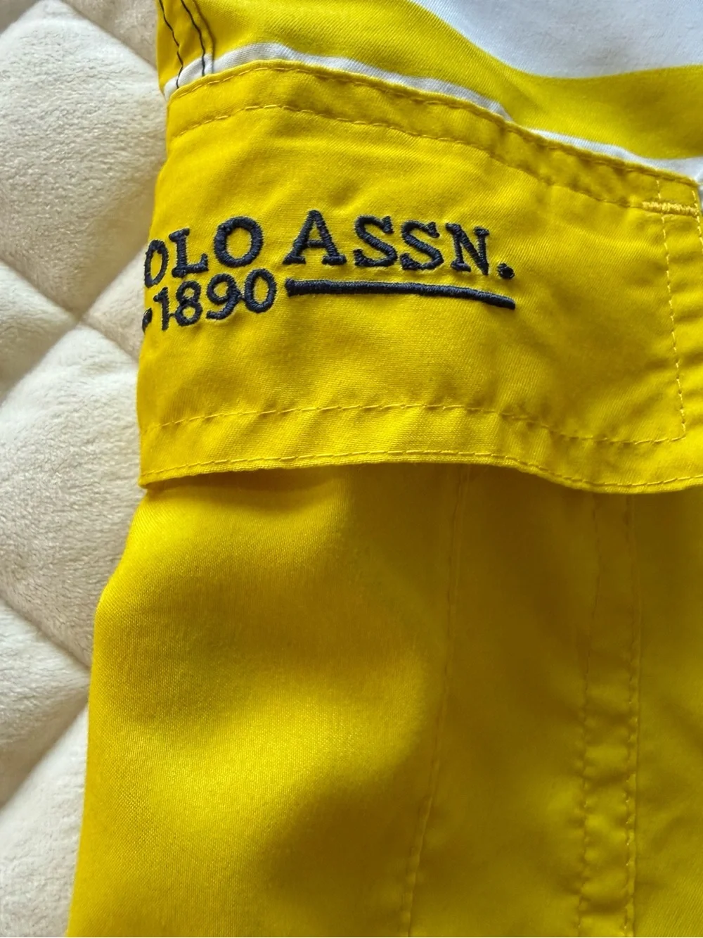 Polo Ralph Lauren Striped Cargo Swim Trunks Men's Size XL Navy Yellow